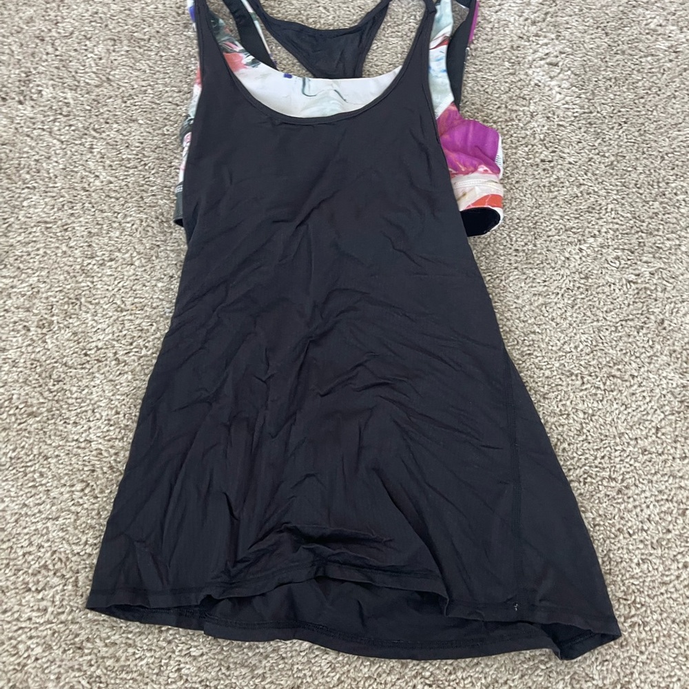 Lululemon Black Tank Top with Floral Inner Layer